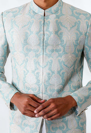 Light blue embroidered bandhgala with pants