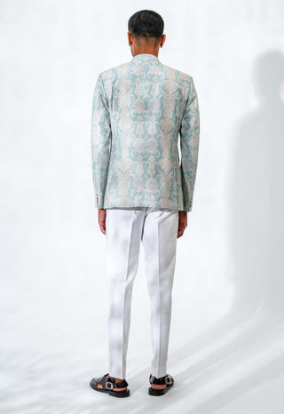 Light blue embroidered bandhgala with pants