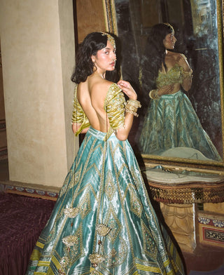 Ice blue silk zari lehenga set