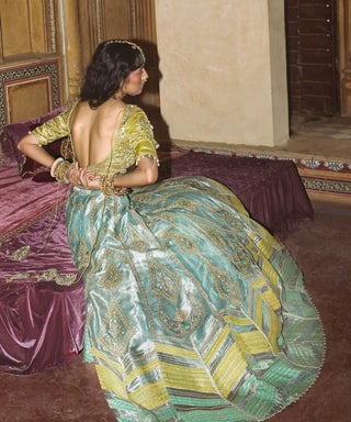 Ice blue silk zari lehenga set