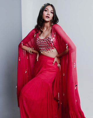 Ria Shah-Fuschia Pink Drape Sharara And Cape Set-INDIASPOPUP.COM
