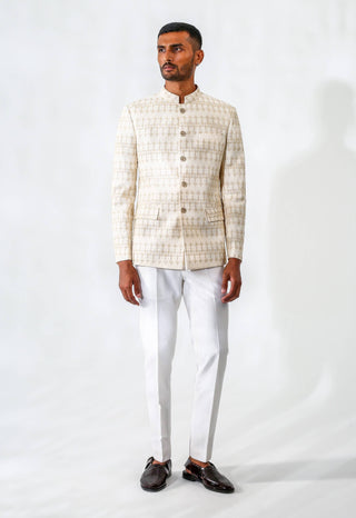 Beige embroidered bandhgala with pants