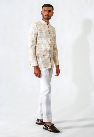 Beige embroidered bandhgala with pants
