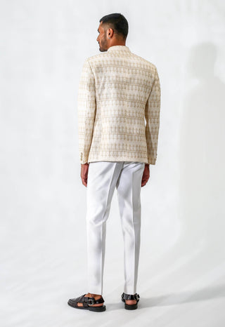 Beige embroidered bandhgala with pants