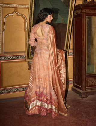 Peach monochromatic anarkali with dupatta