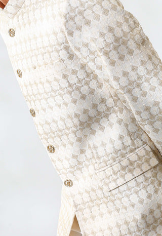 Beige embroidered bandhgala with pants