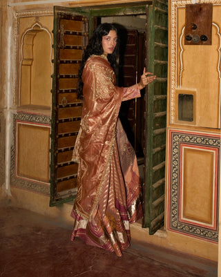 Peach monochromatic anarkali with dupatta