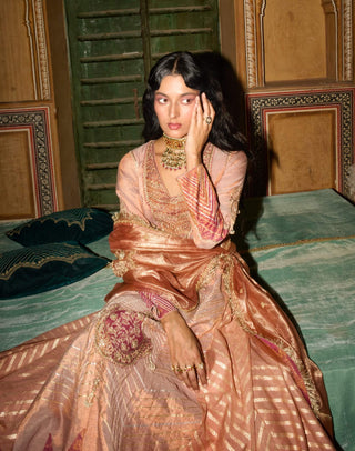 Peach monochromatic anarkali with dupatta