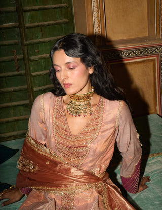 Peach monochromatic anarkali with dupatta