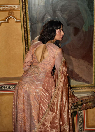 Peach monochromatic anarkali with dupatta