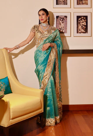 Turquoise tissue neelima sari and blouse
