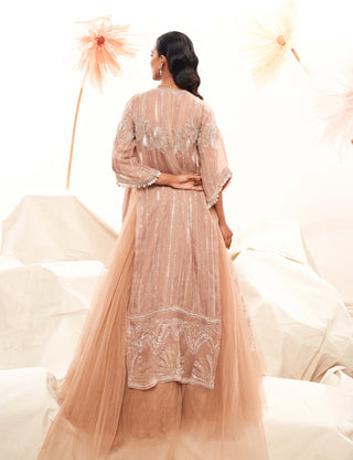 Nude Blush Pink Lehenga And Cape Set by Payal And Zinal available on Indiaspopup.com