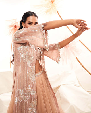 Nude Blush Pink Lehenga And Cape Set by Payal And Zinal available on Indiaspopup.com