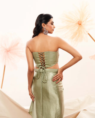 Sage Corset, Draped Skirt And Pink Cape by Payal And Zinal available on Indiaspopup.com