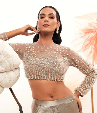 Silver silk lehenga and blouse