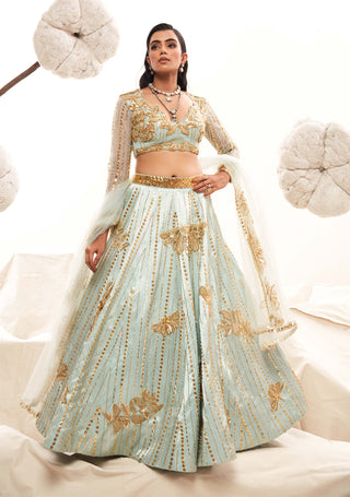 Light Blue Pastel Lehenga Set by Payal And Zinal available on Indiaspopup.com