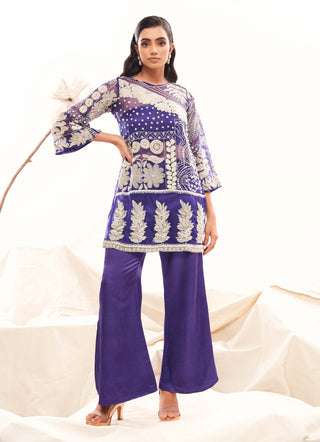 Royal blue embroidered kurta and pant set