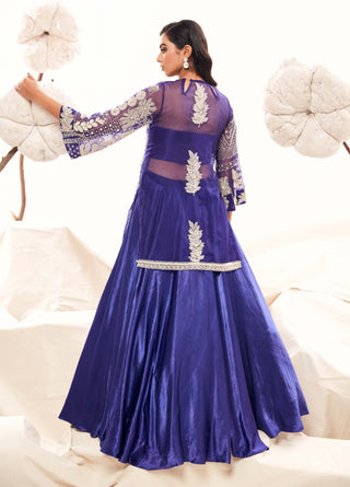 Royal blue lehenga with kurta and bustier