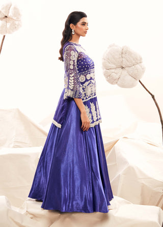 Royal blue lehenga with kurta and bustier