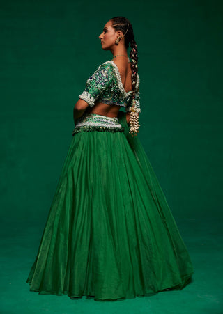 Green Organza Lehenga Set by Payal And Zinal available on Indiaspopup.com