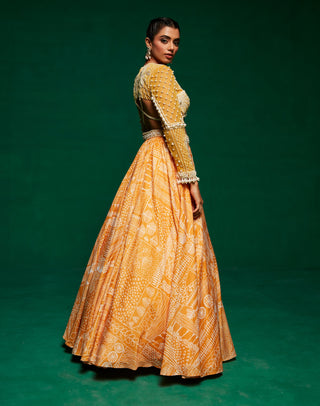 Yellow printed lehenga and blouse