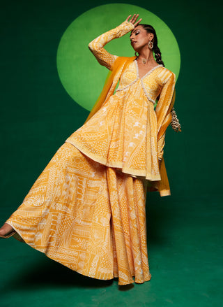 Yellow Embellished Kurta And Palazzo Set by Payal And Zinal available on Indiaspopup.com