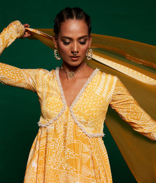 Yellow embellished kurta and palazzo set