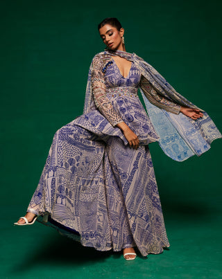 Offwhite and blue kurta and palazzo set