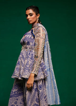 Offwhite and blue kurta and palazzo set