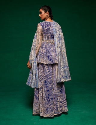 Offwhite and blue kurta and palazzo set