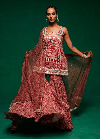 Tan embroidered kurta and sharara set