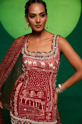 Tan Embroidered Kurta And Sharara Set by Payal And Zinal available on Indiaspopup.com