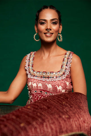 Tan embroidered kurta and sharara set