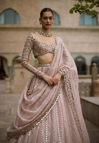 Ash pink cutwork sleeve lehenga set
