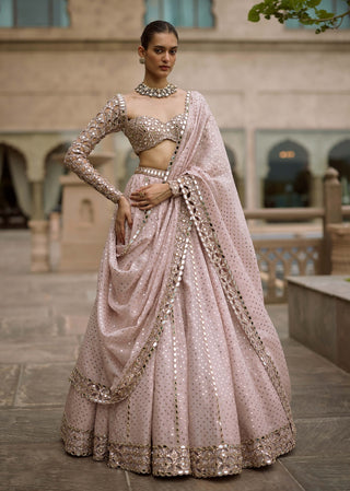 Ash pink cutwork sleeve lehenga set