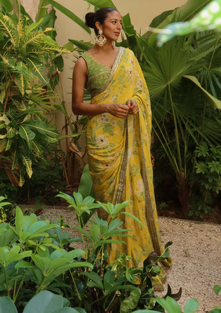 Refreshing yellow mint sari and blouse