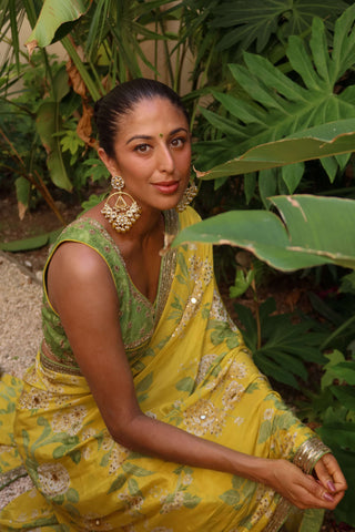 Refreshing yellow mint sari and blouse