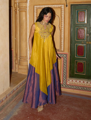 Mustard yellow and purple choga