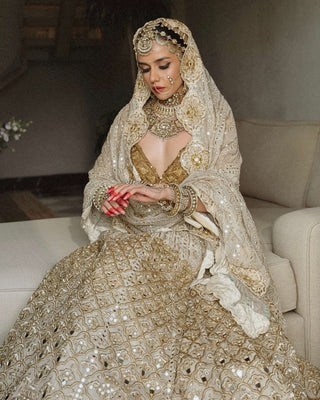 Shahi saaz ivory brown lehenga set