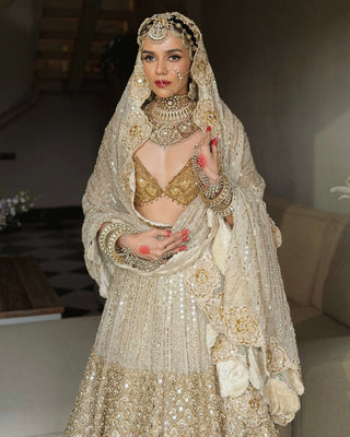 Shahi saaz ivory brown lehenga set