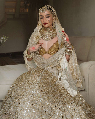 Shahi saaz ivory brown lehenga set