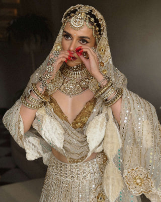 Shahi saaz ivory brown lehenga set