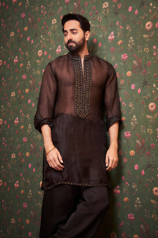 Black coin work kurta set with stole