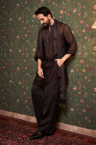 Black coin work kurta set with stole