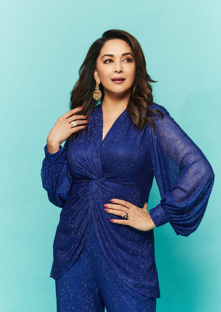 Itrh-Royal Blue Tunic And Bell Bottoms-INDIASPOPUP.COM