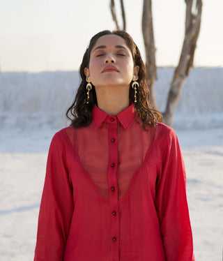 The Loom Art-Rose Red Shirt And Pants-INDIASPOPUP.COM