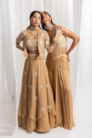 Seema Thukral-Dune Gold Embellished Jacket And Skirt Set-INDIASPOPUP.COM