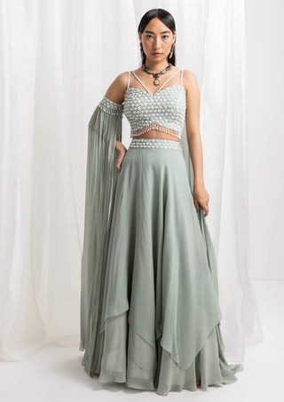 Seema Thukral-Sage Green Embellished Lehenga And Blouse-INDIASPOPUP.COM