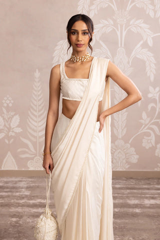 Opal ivory georgette sari with belt set
