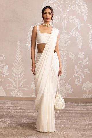 Opal ivory georgette sari with belt set